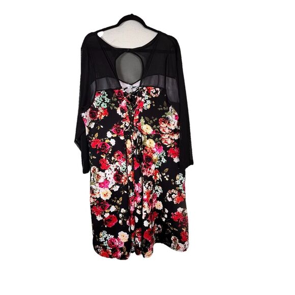 Torrid-Plus Size - Woman’s Size 4X Mini Scuba Illusion Neck Dress Black Floral - Picture 3 of 13